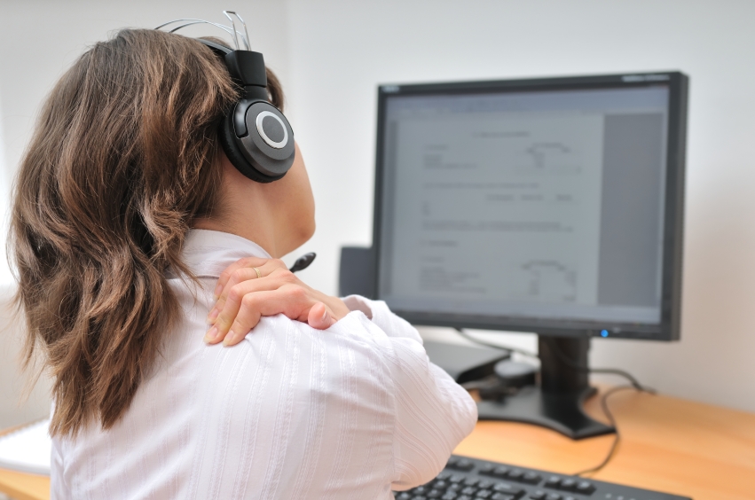 Call center employee with neck pain