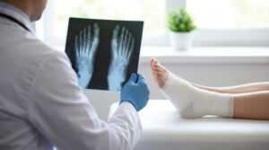 Orthopedic physician reviewing ankle fracture imaging